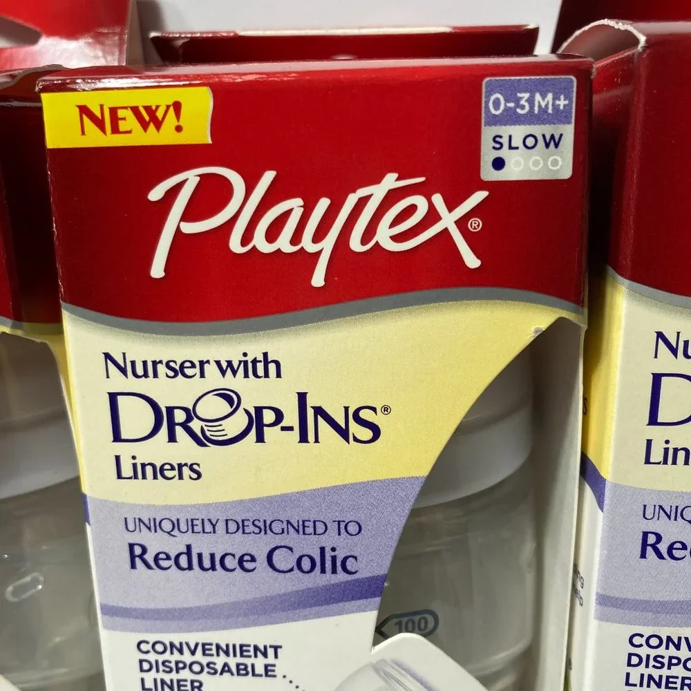 Playtex Baby Bottles Nurser with Drop Ins Liners Angled NaturaLatch SLOW 0-3M+